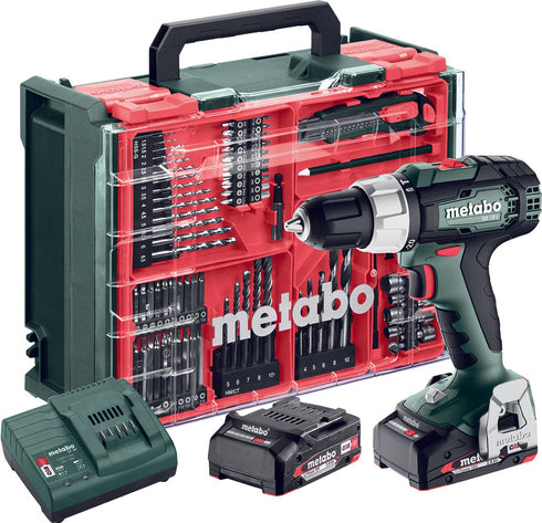 Metabo SB 18 L Taladro Percutor Kit Taller Portátil 78 Piezas + 2 Baterías 2Ah