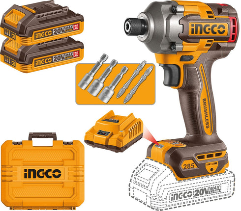 INGCO Atornillador de Impacto Brushless 20V con 2 baterías