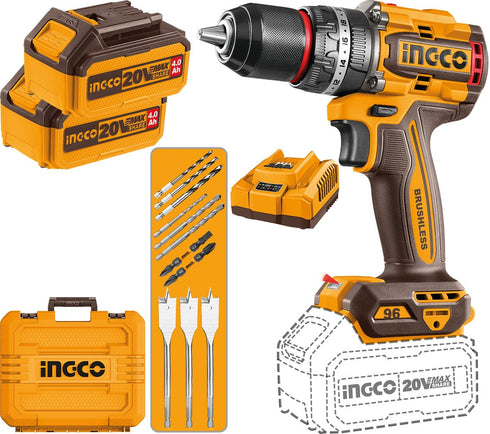 INGCO CIDLI20968E Taladro Percutor Brushless 96Nm | 2 Baterías 4.0Ah (Gama Alta)