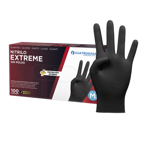 CuatroGasa Extreme - Guantes Nitrilo Desechables Negros