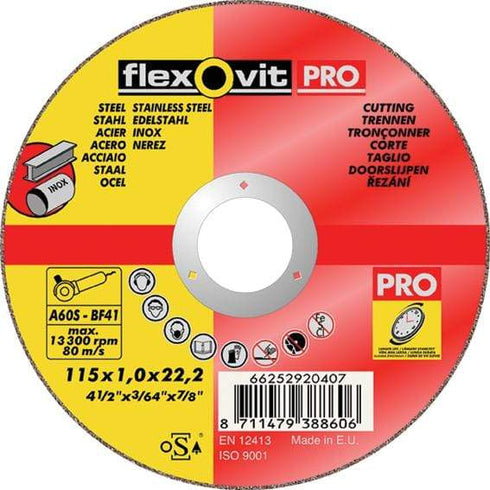 115x1.0x0.22mm / Caja de 25 Disco de Corte Fino para Inoxidable (INOX) Flexovit PRO A60S