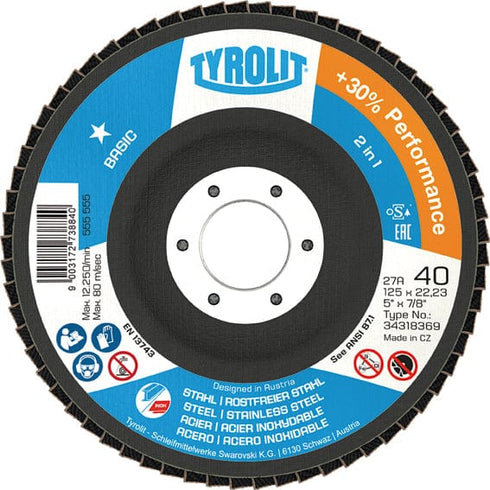 Pack de 10 unidades / 115x22mm / Tamaño del grano: 40 Discos desbaste de lámina Tyrolit · Pack de 10 unidades, 115x22mm, Tamaño del grano: 40, Tamaño del grano: 60, Tamaño del grano: 80, Tamaño del grano: 120, Tamaño del grano: 40 Zirconio, Tamaño del grano: 60 Zirconio, 125x22mm