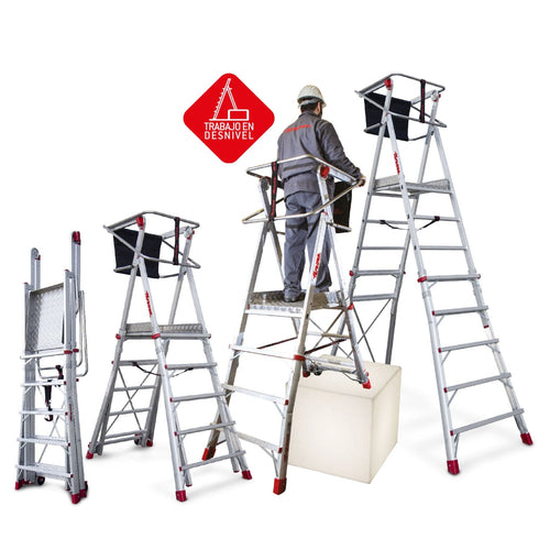 Faraone Escalera con plataforma PLS – Antideslizante – EN 131-7