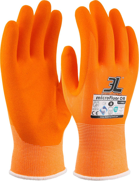S Guante 3L MICROFLUOR OR | Nitrilo Microporoso | Alta Visibilidad Naranja