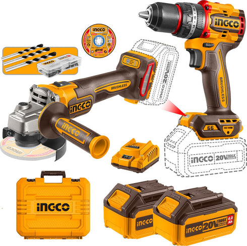Ingco P20S Brushless taladro, amoladora y baterias 4.0ah y 2.0ah