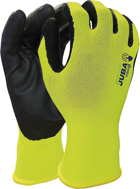 Pack de 10 pares / Amarillo Fluor / S Juba H1118HV Reflector - Guantes Trabajo Nitrilo Alta Visibilidad