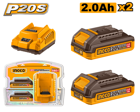 KIT CARGADOR+2 BATERIAS 20V 2AH | INGCO