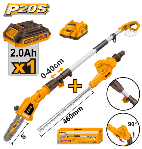 MOTOSIERRA + SETOS PERTIGA 20V 1B 2AH | INGCO