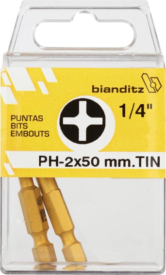 Blister de 2 unidades / Cobre / 2x50 Puntas de Destornillador PH Bianditz 1/4" TIN
