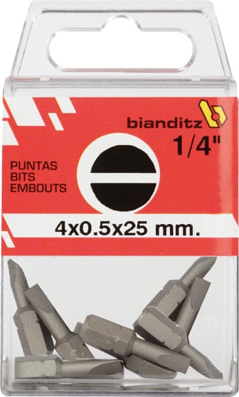 Blister de 10 unidades / Niquelado / 3x0.5x25 Puntas de Destornillador Plano Bianditz 1/4"