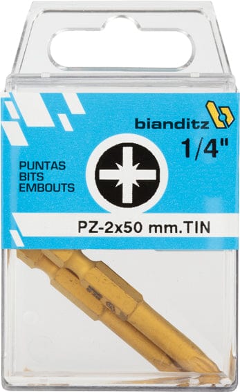 Blister de 2 unidades / Cobre / 2x50 Puntas de Destornillador PZ Bianditz 1/4" TIN