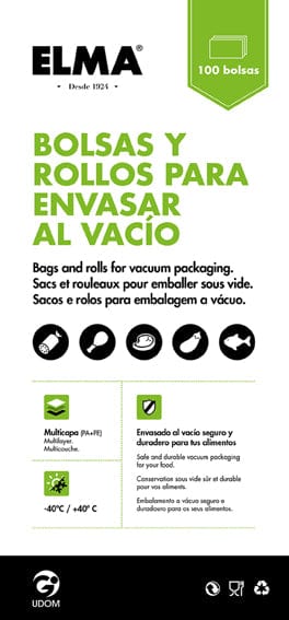 2 packs de 100 unidades / 20x600cm Rollo Gofrado Elma para Envasado al Vacio