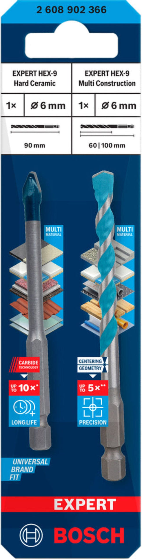 Set de Brocas Bosch HEX-9 Ceramic + MultiConstruction Ø 6mm