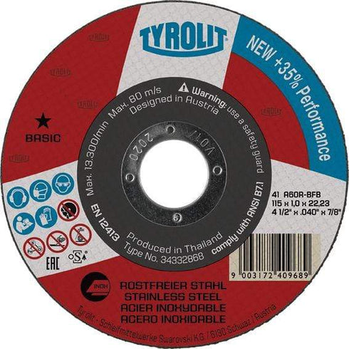TYROLIT DISCO 41 A60R-BFB A.INOX 115X1X22,2 BASI